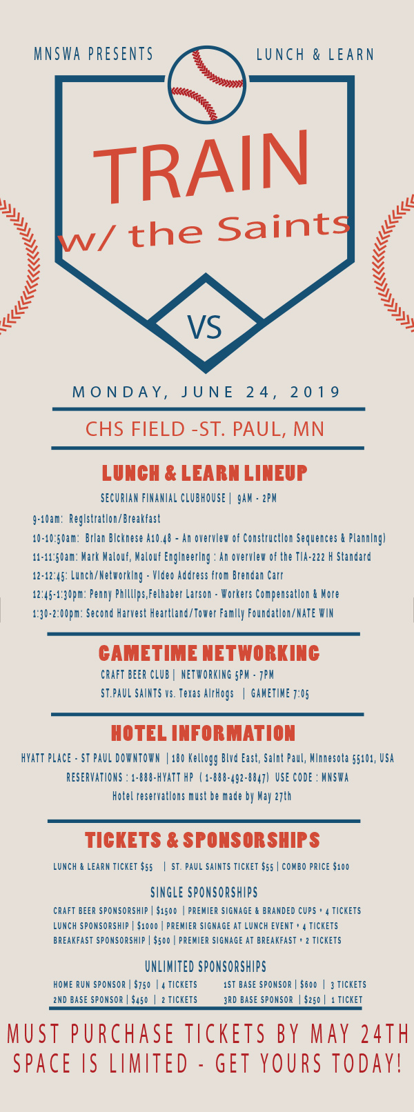 MNSWA PRESENTS LUNCH and LEARN TRAIN with the Saints